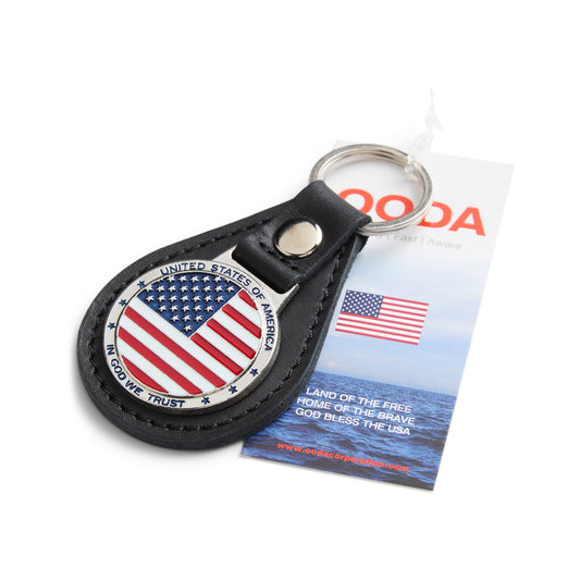 OODA USA Flag Leather Key Chain - Black